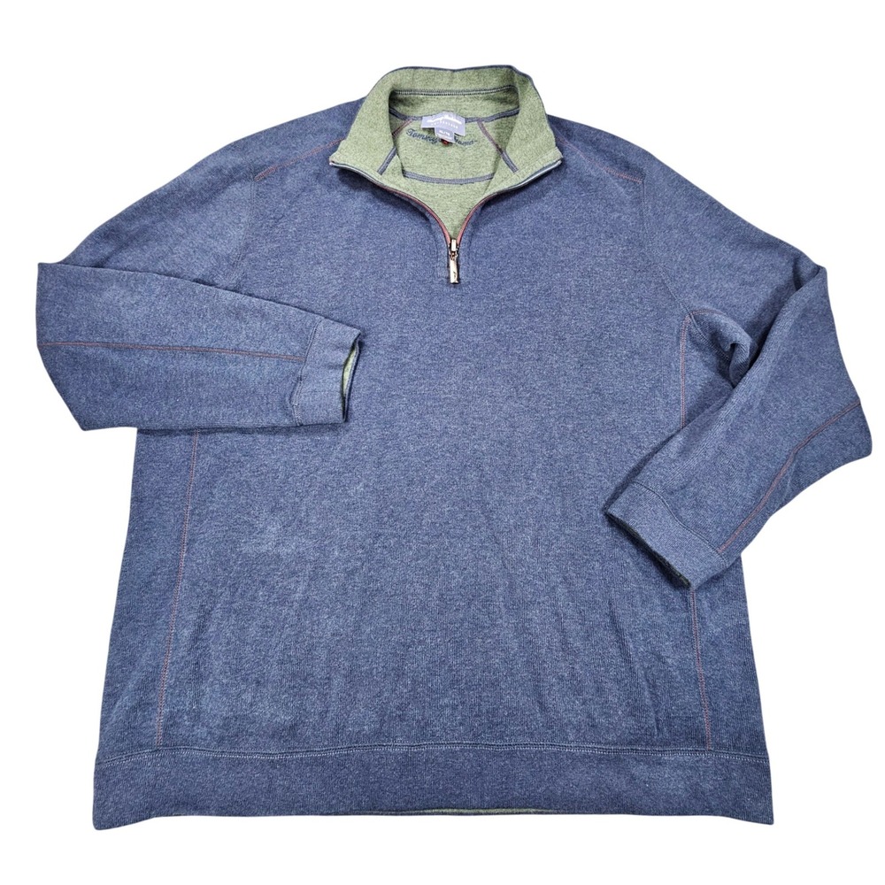Tommy Bahama Reversible 1/2 Zip Pullover Sweater Mens XL Blue Green Marled